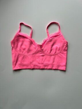 Aerie Real Good Lace Trim Bralette Crop Top Hot Pink XS/S